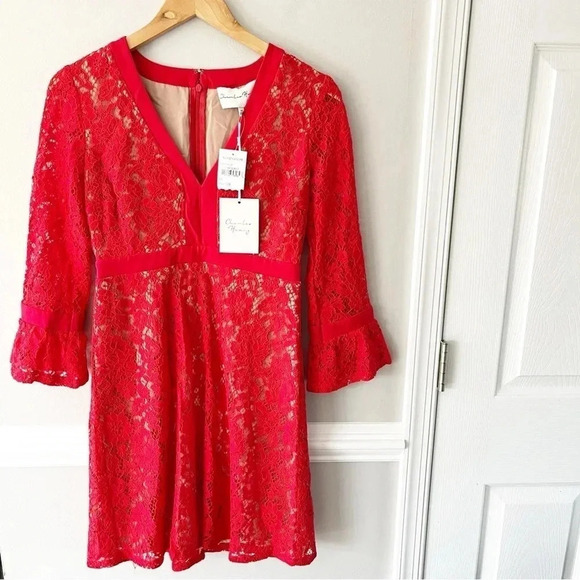 NWT Charles Henry Dress V Neck Flutter Sleeve Red Cocktail Dress Size XS - Picture 2 of 9